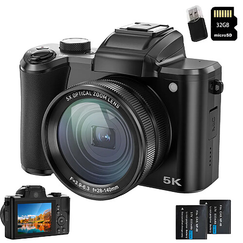 VURAHOME Appareil Photo Numérique 5K 64MP Double Objectif 2 batteries 32G DC206X