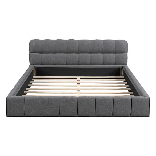 MIVRAY Lit rembourré 140x190 cm, Lit double avec sommier, lin gris