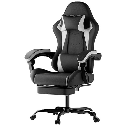 DZMDIP Fauteuil gaming ergonomique avec repose-pieds et dossier inclinable, noir et blanc