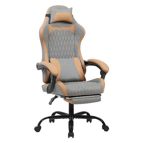 DZMDIP Fauteuil gaming simili cuir respirant avec repose-pieds et rotation 360°, Gris et Marron