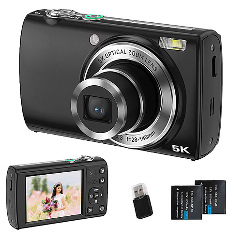 VURAHOME Appareil Photo Numérique 5K 64MP Zoom Optique 5X 2 batteries DC408X