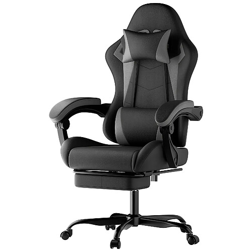 DZMDIP Fauteuil gaming ergonomique avec repose-pieds et dossier inclinable noir gris
