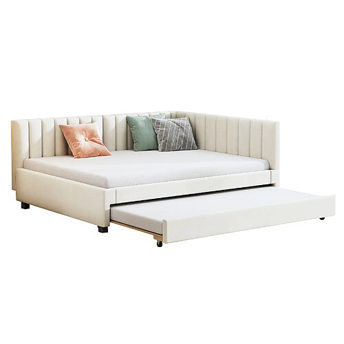 MIVRAY Lit adulte 140x200 cm, Lit gigogne en velours beige