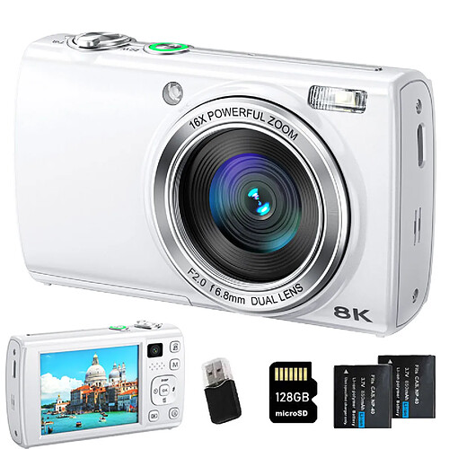 VURAHOME Appareil Photo Numérique 8K 88MP WiFi Autofocus 128G 2 batteries VE418W
