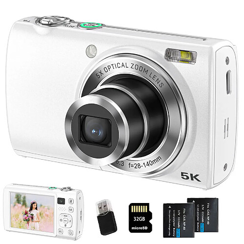 VURAHOME Appareil Photo Numérique 5K 64MP Zoom Optique 5X 2 batteries 32G DC408W