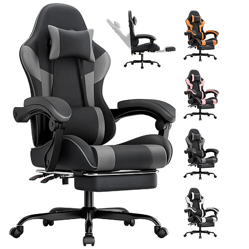 DZMDIP Fauteuil gaming inclinable 90°-135° avec repose-pieds noir et gris