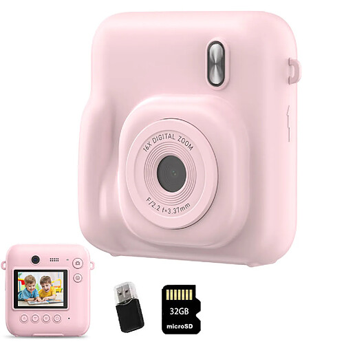 VURAHOME Appareil Photo à Impression Instantanée Enfant 48MP 1080P 32Go DC506 - Rose