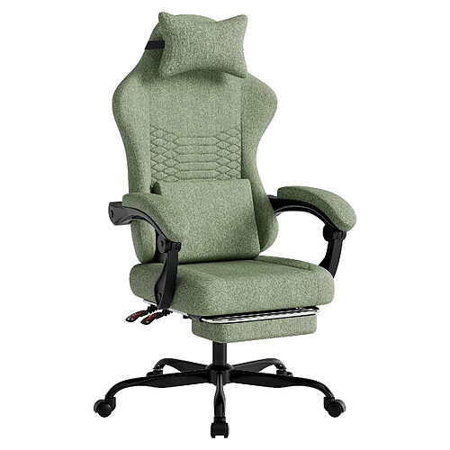 DZMDIP Fauteuil gaming tissu avec massage et repose-pieds rétractable gris clair, vert