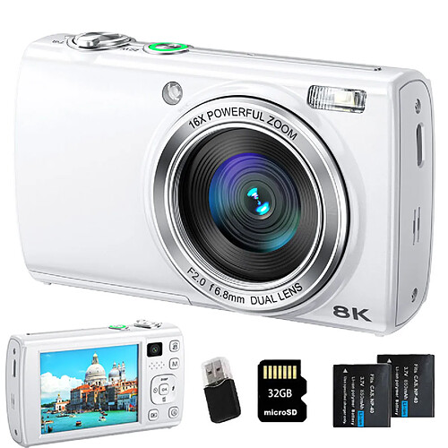 VURAHOME Appareil Photo Numérique 8K 88MP WiFi Autofocus 32G 2 batteries VE418W