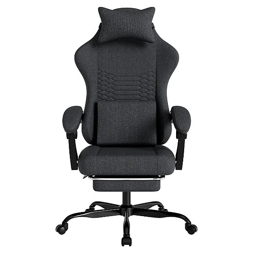 DZMDIP Fauteuil gaming tissu avec massage et repose-pieds rétractable gris clair, noir