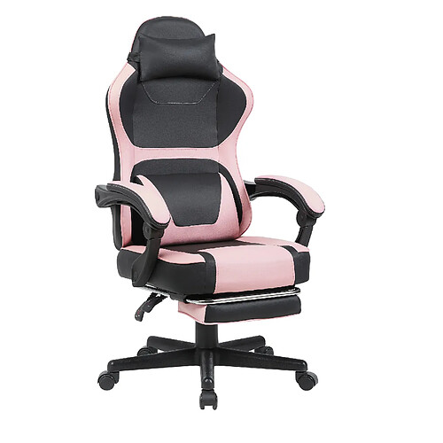 DZMDIP Fauteuil gaming avec Dossier Inclinable 135°,repose-pieds et coussin lombaire,noir et rose