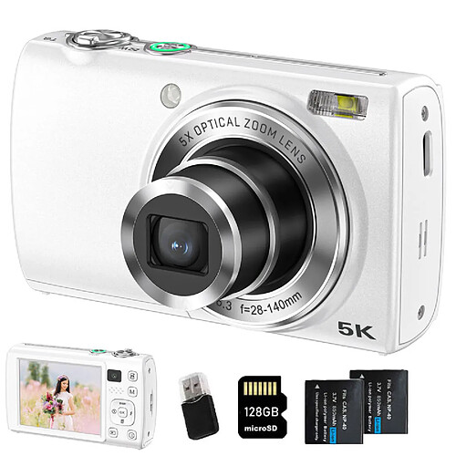 VURAHOME Appareil Photo Numérique 5K 64MP Zoom Optique 5X 2 batteries 128G DC408W