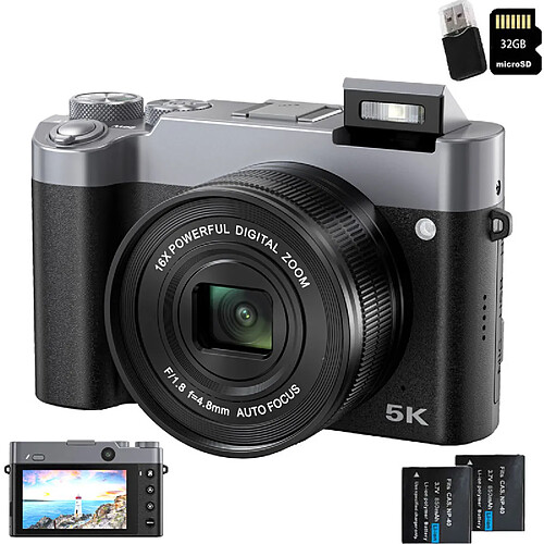 VURAHOME Appareil Photo Numérique 5K 64MP Autofocus 3.6" 2 batteries 32G DC208N