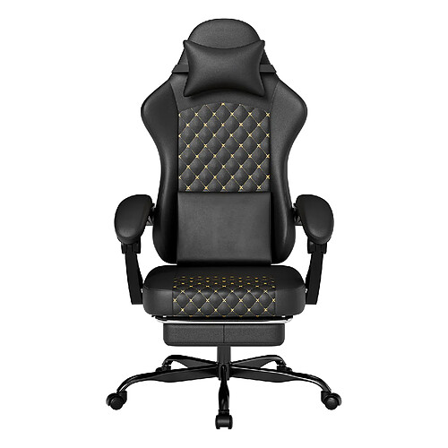 DZMDIP Fauteuil Gaming Ergonomique en Simili Cuir, Dossier Inclinable 135°, Repose-pieds,noir