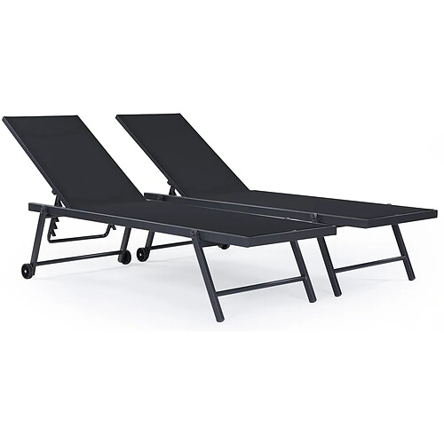 Habitat Et Jardin Lot de 2 bains de soleil textilène aluminium [ ]Jolia[ ] - Gris foncé / Noir