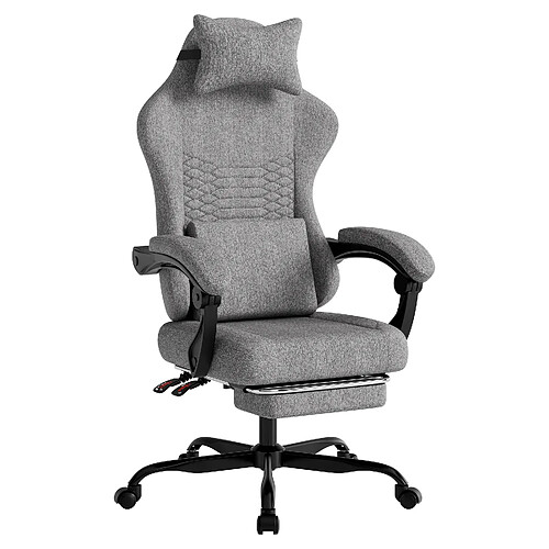 DZMDIP Fauteuil gaming tissu avec massage et repose-pieds rétractable gris clair