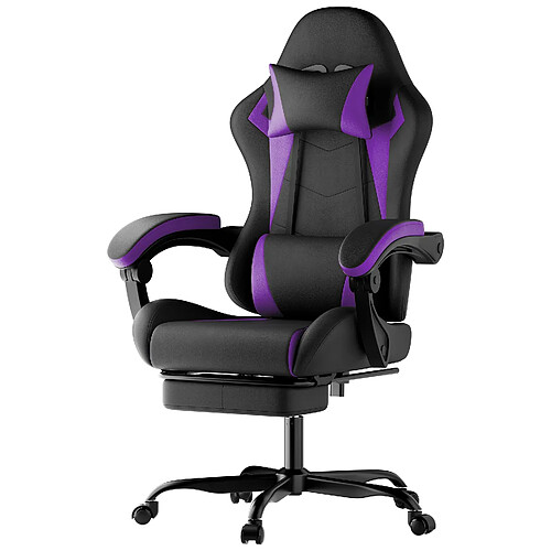 DZMDIP Fauteuil gaming ergonomique avec repose-pieds et dossier inclinable, noir et violet
