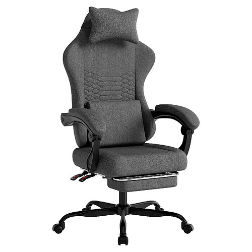 DZMDIP Fauteuil gaming tissu avec massage et repose-pieds rétractable gris clair Gris foncé