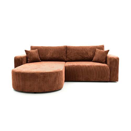Casanova Canapé d'angle convertible petit velours côtelé Terracotta