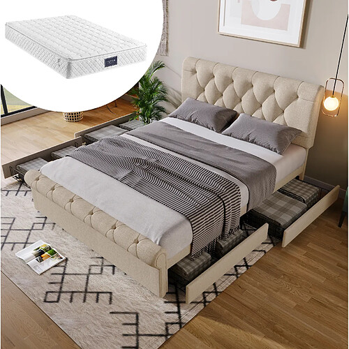 Lit Coffre Modenvie 140x200 cm rangement tête de lit réglable Naturel