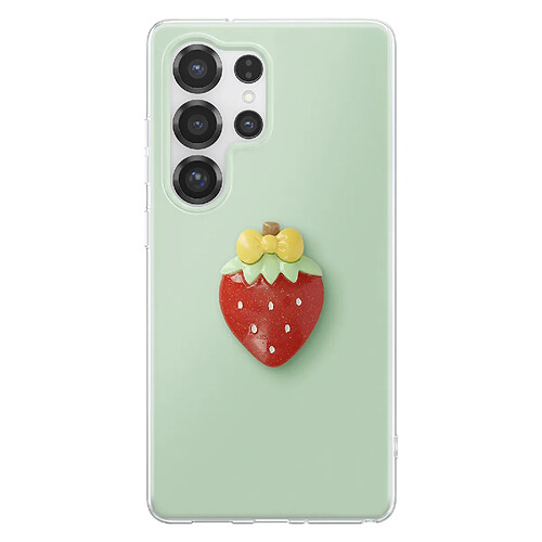 Avizar Coque pour Galaxy S25 Ultra avec Motif Fraise en Relief 3D et Contour Surélevé Vert