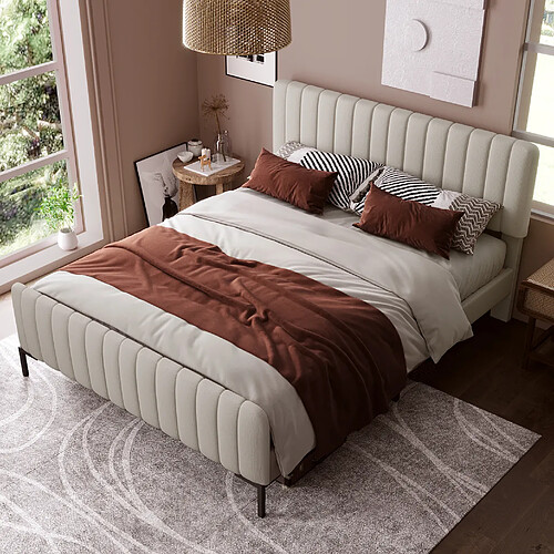 Lit Double Modenvie 180x200 cm - tete de lit reglable - Gris Beige