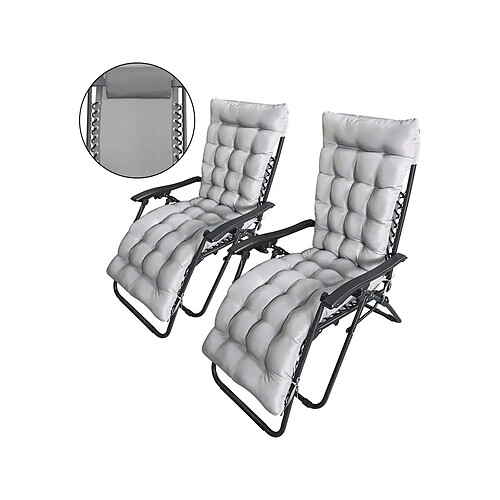 Habitat Et Jardin Lot de 2 fauteuils de jardin inclinable zéro gravité avec coussin matelassé Sintra - Gris