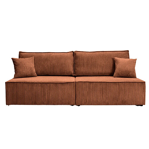 Casanova Canapé droit convertible petit velours côtelé Terracotta