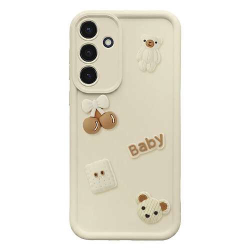 Avizar Coque pour Galaxy S25 / S24 Motifs Nounours Kawaii en 3D et Contour Surélevé Beige