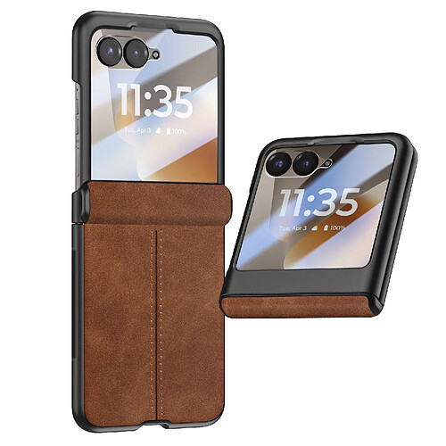 Avizar Coque pour Motorola Razr 70 avec Verre Trempé Écran Externe Antichoc Marron