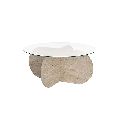 Hanah Home Table basse en bois - 75 x 75 x 35 cm - TravertinTransparent