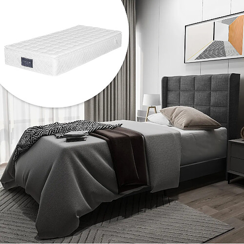 Lit Simple 90x200 cm Modenvie tete de lit rembourree sommier inclus Gris