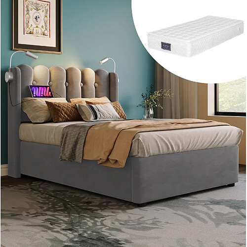 Lit Coffre 90x200 cm - Modenvie - USB et liseuse - Velours gris