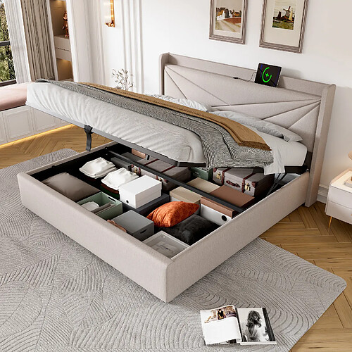 Lit Coffre Modenvie 160x200 cm - USB-C - Beige