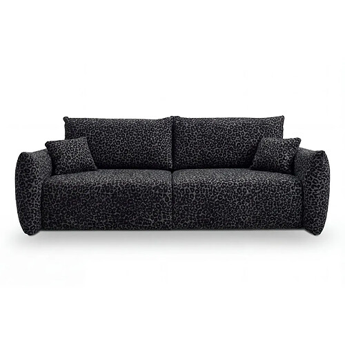 Casanova Canapé droit convertible tissu imprimé animalier 3 places Noir