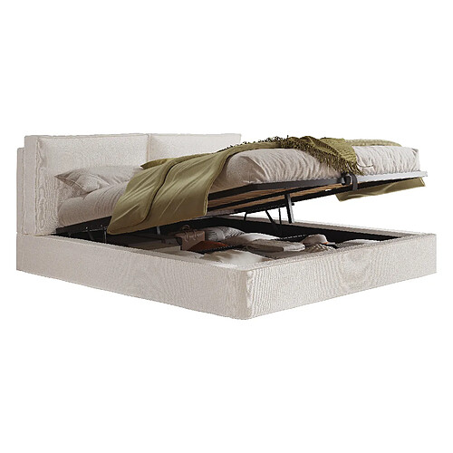 MIVRAY Lit coffre 180x200 cm, Tête de lit rembourré, bouclé beige