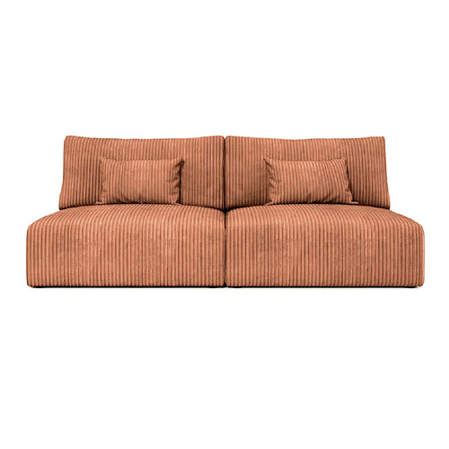 Casanova Canapé droit convertible velours côtelé 2 places Terracotta