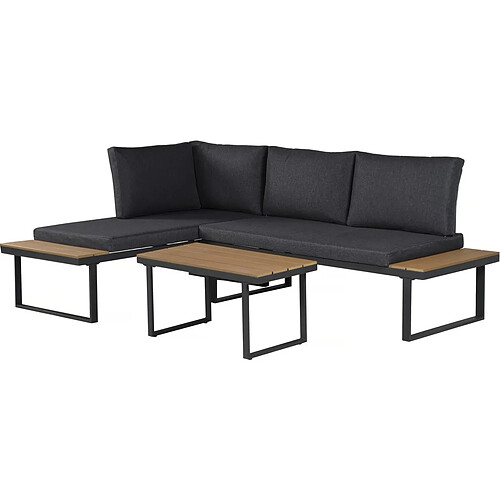 Habitat Et Jardin Salon de jardin canapé d'angle décor imitation bois [ ]Liora[ ] - 4 places - Gris