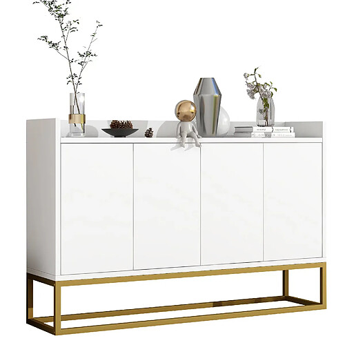 STILVORA Sideboard 120/30/80 cm blanc en panneaux de particules 4 portes sans poignées