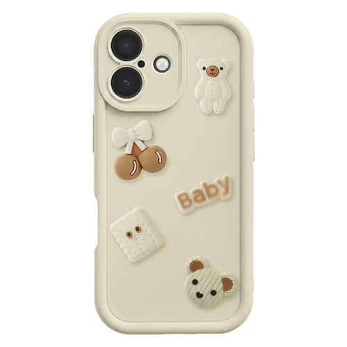 Avizar Coque pour iPhone 16 avec Motifs Nounours Kawaii en 3D et Contour Surélevé Beige