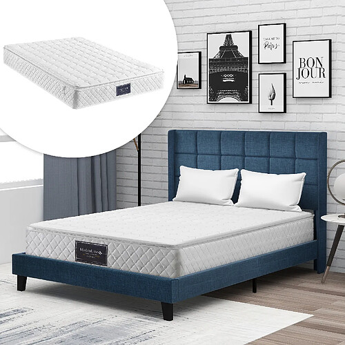 Lit Double 140x200 cm - Modenvie - tete de lit rembourree - Bleu