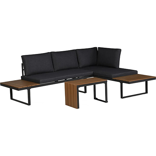 Habitat Et Jardin Salon de jardin canapé d'angle modulable décor imitation bois [ ]Sylva[ ] - 4 places - Gris