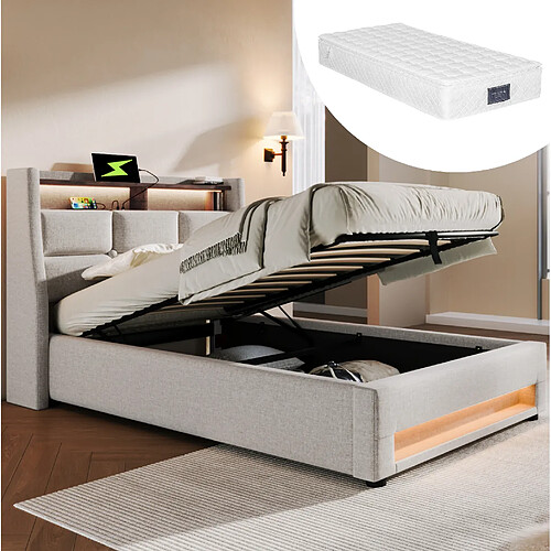 Lit 90x200 cm Modenvie USB LED Beige