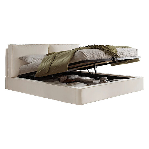 MIVRAY Lit coffre 180x200 cm, Tête de lit rembourré, velours beige