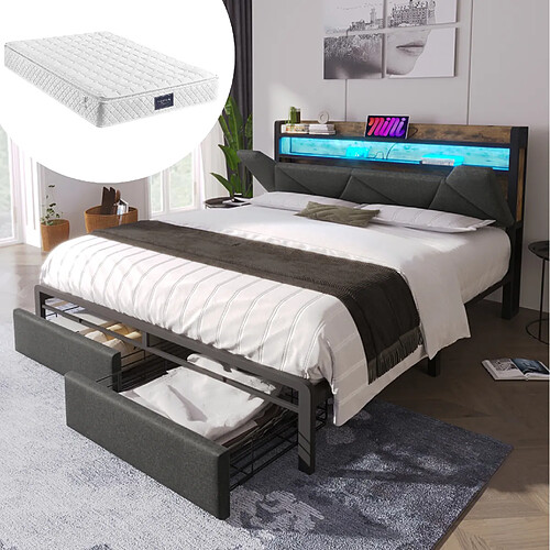 Lit Coffre Modenvie 160x200 cm avec LED, USB et rangement