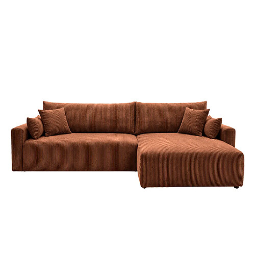 Casanova Canapé d'angle convertible petit velours côtelé Terracotta