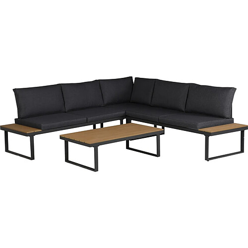 Habitat Et Jardin Salon de jardin canapé d'angle décor imitation bois [ ]Fiora[ ] - 5 places - Gris