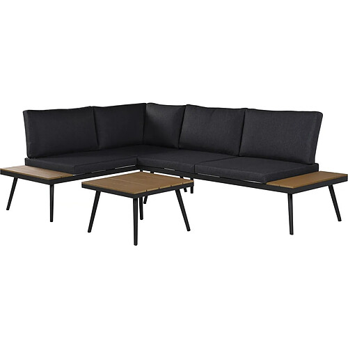 Habitat Et Jardin Salon de jardin canapé d'angle décor imitation bois [ ]Mira[ ] - 4 places - Gris