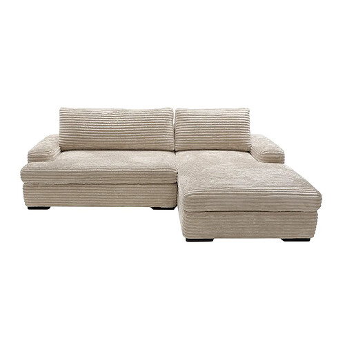 Casanova Canapé d'angle convertible gros velours côtelé Beige Gauche