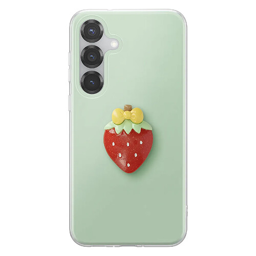 Avizar Coque pour Galaxy S24 / S25 avec Motif Fraise en Relief 3D et Contour Surélevé Vert